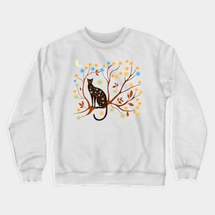 Cat On Tree At MoonLight Aboriginal Painting Crewneck Sweatshirt